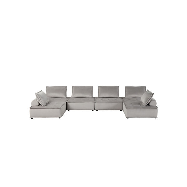 Latitude Run® Rostock Shabby Elegance Velvet 6Seater UShape Modular Sectional Sofa Wayfair